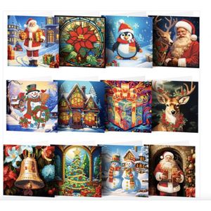 Diamond Painting Kerstkaarten – 12 stuks - 15x15 cm - Diamond Painting pakket volledig – Diamond Painting Volwassenen