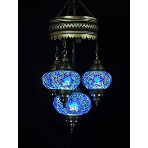 Hanglamp - blauw - glas - mozaïek - Turkse lamp - oosterse lamp - kroonluchter - 4 bollen