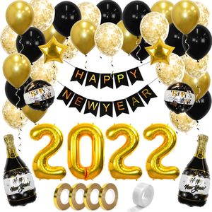 Oud En Nieuw Feest Artikelen Happy New Year Versiering Helium Ballonnen 2022 Feest Versiering Slingers Goud – 76 Stuks