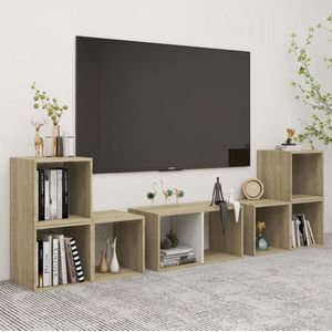 The Living Store TV-meubelset Sonoma Eiken - 4x 37x35x37cm - 2x 72x35x36.5cm - wit hifi-kastenset