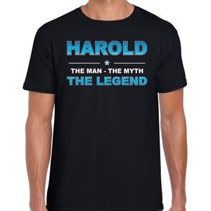 Naam cadeau Harold - The man, The myth the legend t-shirt  zwart voor heren - Cadeau shirt voor o.a verjaardag/ vaderdag/ pensioen/ geslaagd/ bedankt L