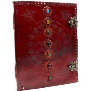 Leren Bezoekersboek Groot - Notitieboek - 7 Chakra - Handgemaakt - 25x32.5cm - 200 Pagina's