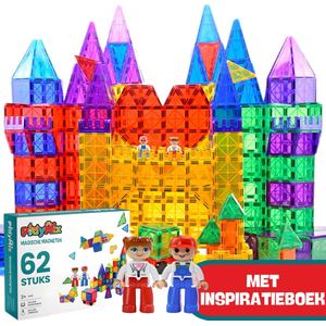 PlayMix Magnetisch Speelgoed - Magnetic Tiles - Bouwspeelgoed - 62 Stuks - Bouwblokken - Magna - Magneten Speelgoed - Magnetische Tegels - Bouwstenen - Montessori Speelgoed - Educatief Speelgoed - Jongens & Meisjes - Sinterklaas