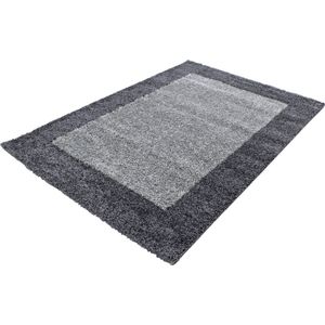 Tapijtenloods Basic Shaggy Kader vloerkleed Grijs Hoogpolig- 300x400 CM