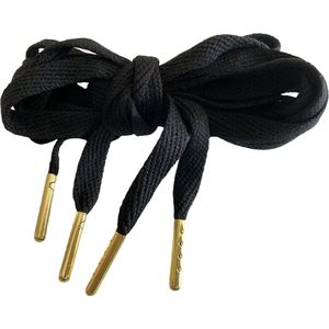 Schoenveter Lacy - zwart met gouden tip - 130cm lang x 10mm breed