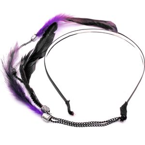 Festival/Ibiza diadeem met hanger 3 veren paars-zwart