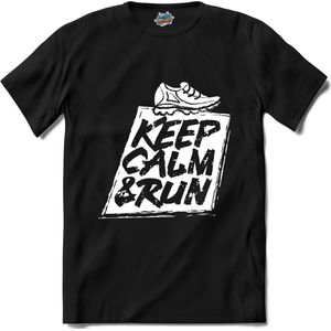 Keep Calm & Run | Hardlopen - Rennen - Sporten - T-Shirt - Unisex - Zwart - Maat 3XL