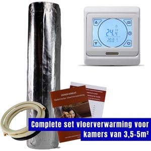 Complete set elektrische vloerverwarming voor kamer van 3,5 m² - 375 Watt - zwevende vloer - digitale thermostaat – slechts 1 mm dik!