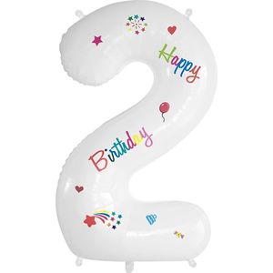 Folieballon Cijfer 2 Jaar Verjaardag Versiering Cijferballon Happy Birthday Decoratie Helium Ballonnen Folie Wit - Xl