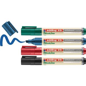 edding 29 EcoLine boardmarker - 4 stuks - zwart/blauw/rood/groen - beitelpunt 1-5mm - geschikt voor whiteboard en flipchart