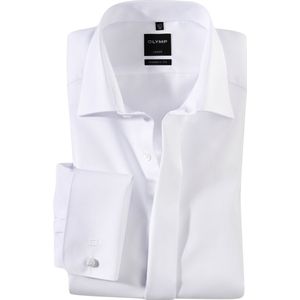 OLYMP Luxor modern fit overhemd - smoking overhemd - wit - gladde stof met Kent kraag - Strijkvrij - Boordmaat: 47