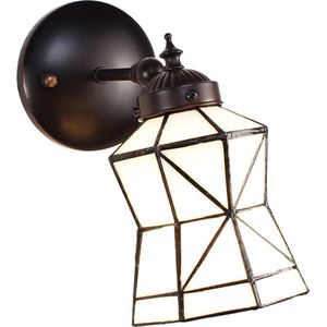 HAES DECO - Wandlamp Tiffany 17x12x23 cm Wit Bruin Glas Metaal Geen vorm Muurlamp Sfeerlamp Tiffany Lamp