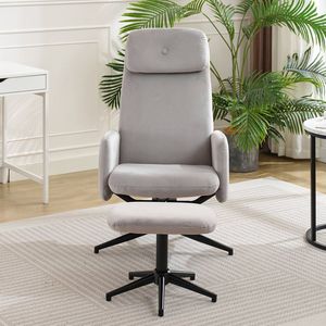 KOMHTOM Fauteuil Bureaustoel draaibaar 360° verstelbare rugleuning 95-125° voetensteun grijs