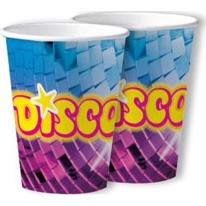 Disco feest wegwerp bekertjes - 20x - 250 ml - karton - jaren 80/disco themafeest
