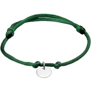 Groene Satijnen Armband met Ronde Hanger van Zilver
