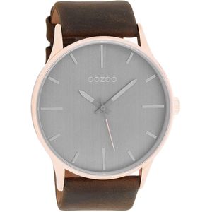 OOZOO Timepieces - Rosé goudkleurige horloge met donker bruine leren band - C9053