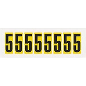 Cijfer stickers 0-9 - zelfklevende folie - 20 kaarten - geel zwart teksthoogte 50 mm Cijfer 5