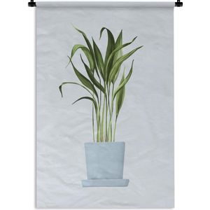 Wandkleed PlantenKerst illustraties - Illustratie van een plant met lange dunne bladeren op een lichtblauwe achtergrond Wandkleed katoen 90x135 cm - Wandtapijt met foto