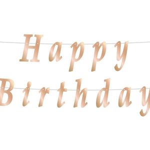 Banner Slinger ""Happy Birthday"" Rose goud gold 11×200 cm