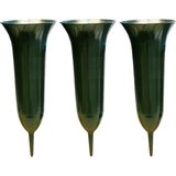 3x Groene Kunststof Grafvazen 31 cm - Grafvazen Grafkaarsen