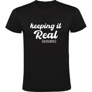 Keeping it real (estate) Heren T-shirt | makelaar | verkoopmakelaar | woningmakelaar | Zwart