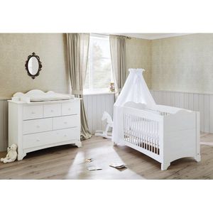 Pino Starterset - Ledikantbed - Kindermeubilair - Massief grenen - Kan worden omgebouwd tot juniorbed - L 148 cm x B 79 cm x H 86 cm, breed commode B 127 cm x D 77 cm x H 109 cm