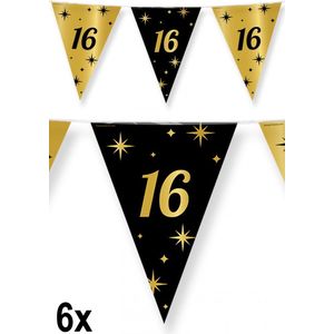 6x Luxe Vlaggenlijn 16 zwart/goud 10 meter - Classy - Dubbelzijdig bedrukt - Abraham Sarah festival thema feest party