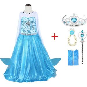 Jurk en set voor Meisjes - Prinsessenjurk - Verkleedkleding Prinses - Kinderkostuum - 2-3 jaar - 92-98 - Blauw