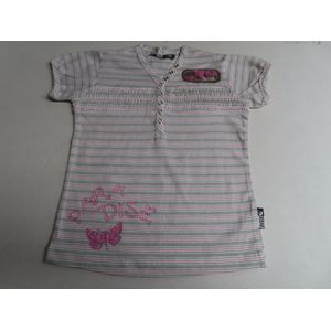 T shirt korte mouw - Meisjes - Gestreept - Wit, taupe en roze - 2 jaar 92