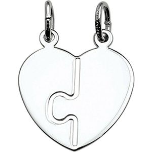 Vriendschapshartje® Breekhartje puzzelstukje zilver - hanger met 2 zilveren Jasseron kettingen 50cm 1mm - hart hanger - breekhart