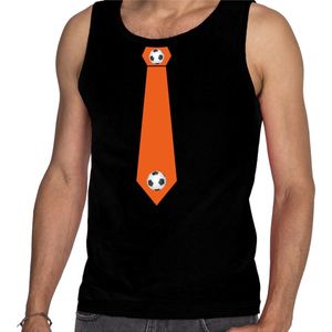 Zwart fan tanktop voor heren - oranje voetbal stropdas - Holland / Nederland supporter - EK/ WK mouwloos t-shirt / outfit M