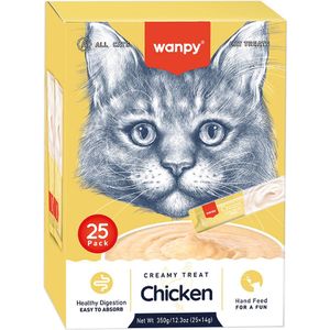 Wanpy Creamy Lickable Treats Kip - Voordeelpack 25 Stuks - Kattensnack