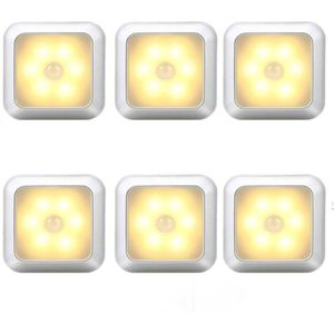 6 stuks LED Lamp met Bewegingssensor - Warm Wit - Nachtlamp op Batterij - Draadloos Sensor - Kastverlichting - Trapverlichting - Nachtlampje - Aluminium