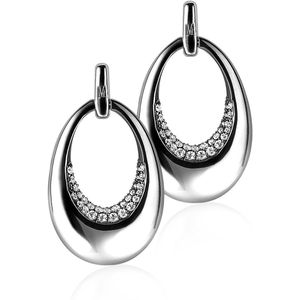 Mart Visser by ZINZI zilveren oorsieraden tweezijdig ovaal wit MVO10