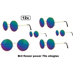 12x Bril flower power 70s olieglas blauw - John lennon bril beatles rond 70s and 80s disco peace flower power happy together toppers uilebril