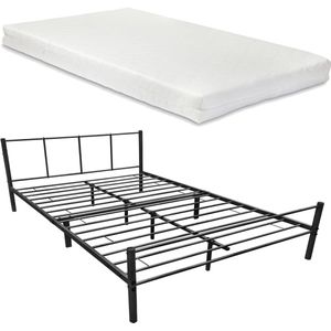 In And OutdoorMatch Metalen bed Selena - Met bedbodem - Met matras - Zwart - 160x200 cm - Modern design
