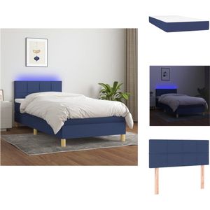 vidaXL Bed - Blauw 203x100x78/88 cm - Met LED-verlichting en Pocketvering Matras - Bed
