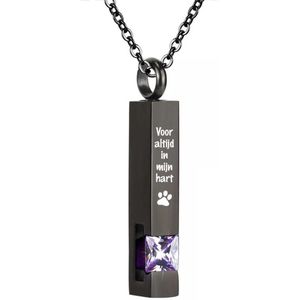 Luxe Ashanger | Met Ketting En Gravering | Voor Altijd In Mijn Hart | Assieraad | Zwart Met Licht Paarse Steen | As Ketting | Gedenksieraad | Urn | Incl. As vuller