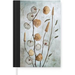 Notitieboek - Schrijfboek - Stilleven - Natuur - Herfst - Droogbloemen - Bruin - Notitieboekje klein - A5 formaat - Schrijfblok