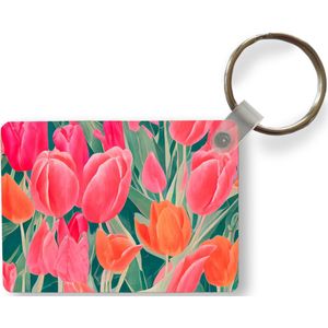 Sleutelhanger - Tulpen - Bloemen - Roze - Rood - Kunst - Uitdeelcadeautjes - Plastic