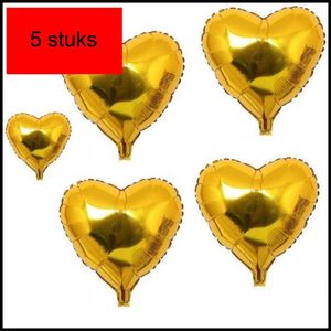 CHPN - ""5 Gouden Hartjes Ballonnen - 45cm | Folie Ballonnen Set voor Valentijnsdag | Helium Ballonnen | Party Feest Decoratie | Romantische Versiering