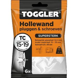Toggler Hollewand pluggen & schroeven - Supersterk  TC 15-19 mm 6 stuks