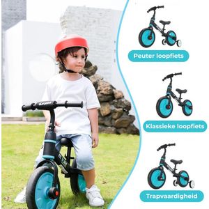 Loopfiets kinderen- Beginner Peuter Training Fiets - Voor Jongens en Meisjes - 2 tot 5 jaar - 4-In-1 Kinder Loopfiets - fiets met pedalen en zijwieltjes - Blauw