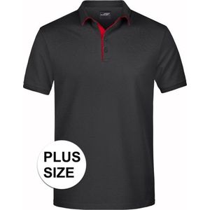 Grote maten polo shirt Golf Pro premium zwart/rood voor heren - Zwarte plus size herenkleding - Werk/zakelijke polo t-shirts 3XL