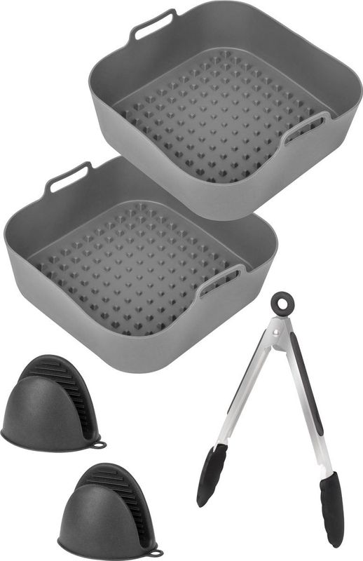 AoraKitchen Airfryer Bakjes Siliconen - 20cm - 5 Delig - Airfryer Accessoires - Incl. Wanten & Tang