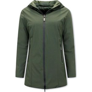 Double Face Dames Jassen Parka - Slim Fit - Groen