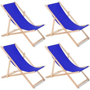 GreenBlue - Set van 4 ligstoelen - beuken classic strandstoel - donkerblauw