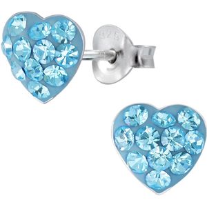 Joy|S - Zilveren hartje oorbellen - 7 mm - kristal blauw