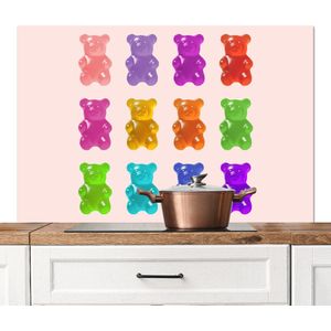 Spatscherm keuken 120x80 cm - Kookplaat achterwand Beer - Kleurrijk - Snoep - Muurbeschermer - Spatwand fornuis - Hoogwaardig aluminium