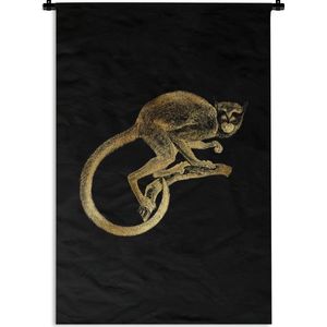 Wandkleed Vintage Afrikaanse dieren - Vintage afbeelding van een Afrikaanse aap in het goud op een zwarte achtergrond Wandkleed katoen 120x180 cm - Wandtapijt met foto XXL / Groot formaat!